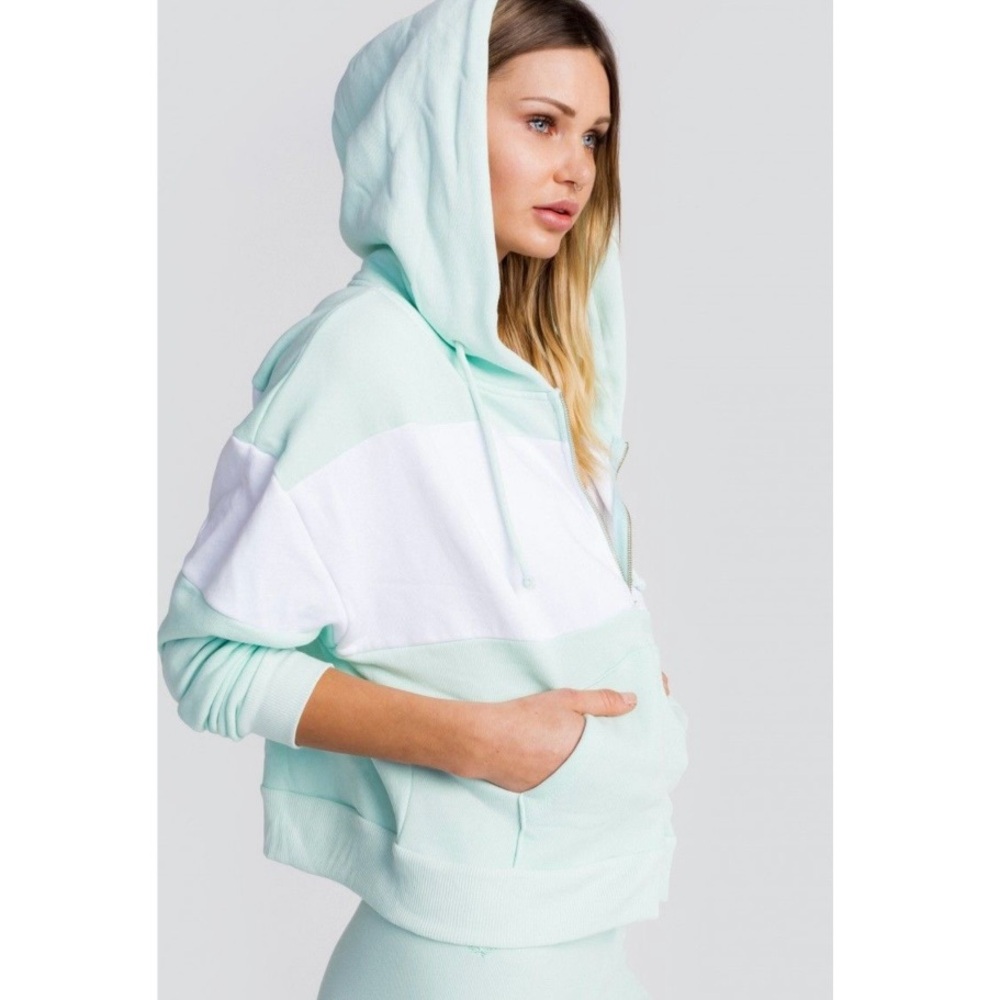 Wildfox Essentials mint green white blocked marquis zip hoodie sweater S small - Picture 2 of 12